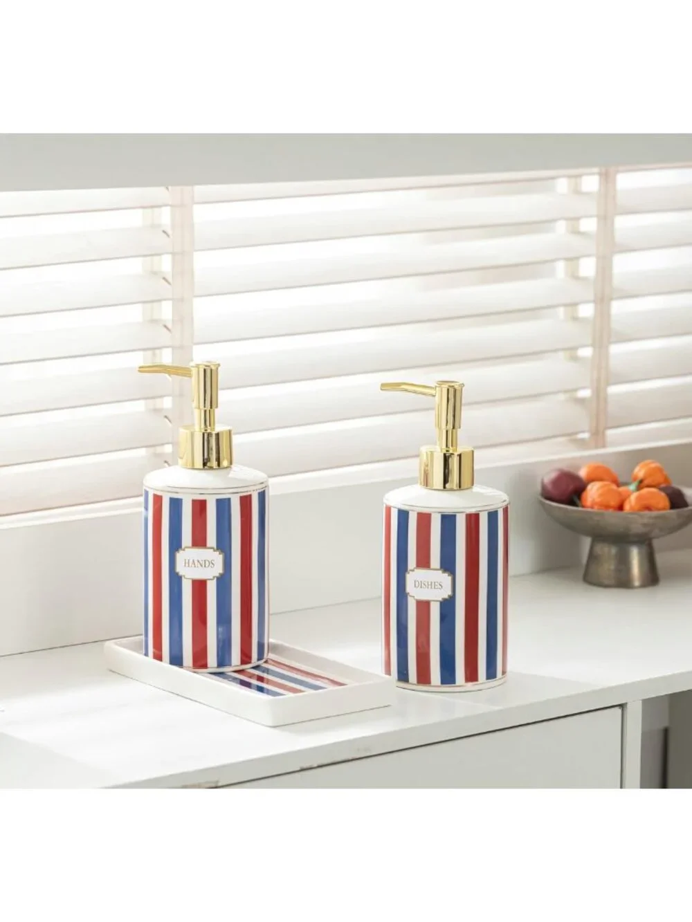 Patriotic Red, White & Blue Soap Dispenser Set - 3-Piece Kitchen & Bath Decor